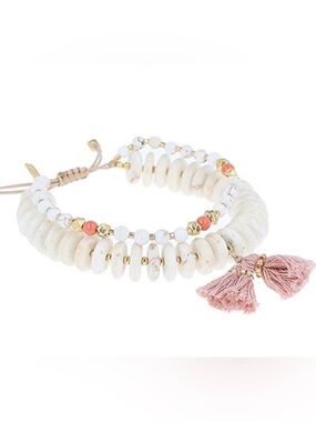 Chan Luu White Magnesite Coral Double Strand Tassel Bracelet Boho